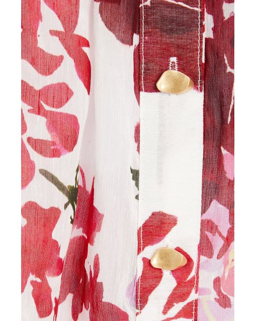 Aje. Red Le Corsaire Floral-print Linen And Silk-blend Shirt