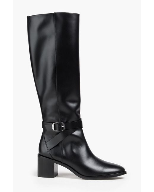 Stuart Weitzman Black Esme Buckled Leather Knee Boots