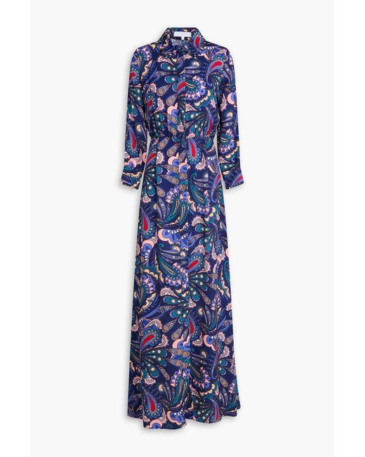 Borgo De Nor Blue Jacqueline Paisley-print Satin-crepe Maxi Shirt Dress