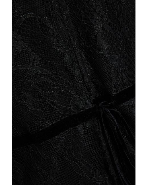 FRAME Black Velvet-Trimmed Lace Blouse