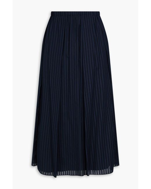 Theory Blue Pleated Striped Cotton-Voile Midi Skirt