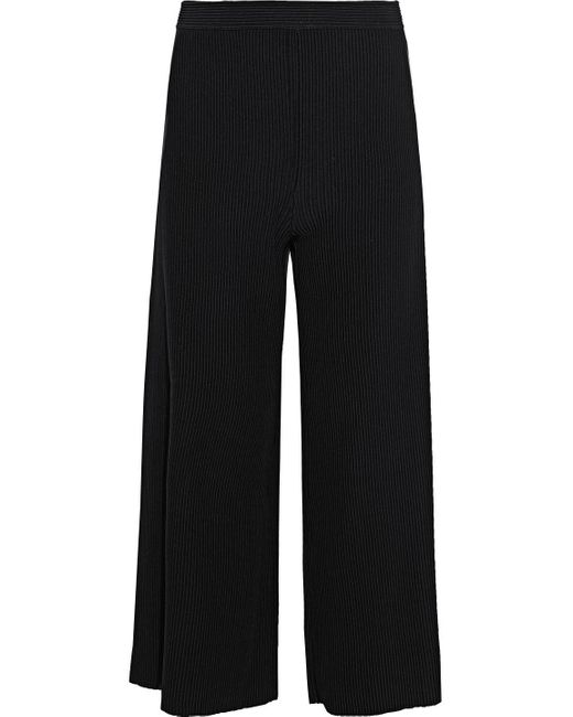 Theory Black Henriet Ribbed-knit Culottes