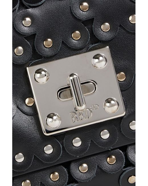 Red(v) Black Flower Puzzle Laser-cut Leather Shoulder Bag