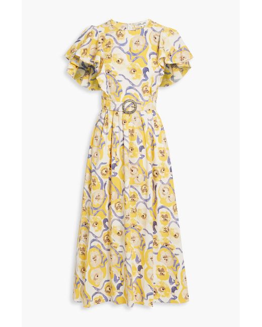 Diane von Furstenberg Metallic Damon Ruffled Printed Cotton-blend Poplin Midi Dress