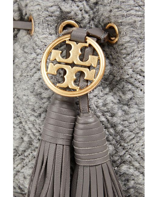 Tory Burch Gray Bouclé And Leather Bucket Bag