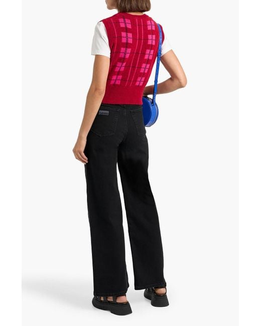 Ganni Black High-Rise Wide-Leg Jeans