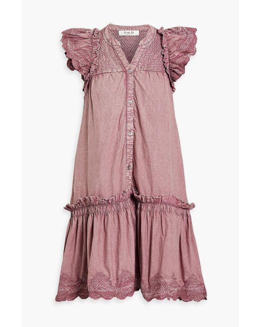 Sea Pink Heidi Ruffled Embroidered Cotton Mini Dress