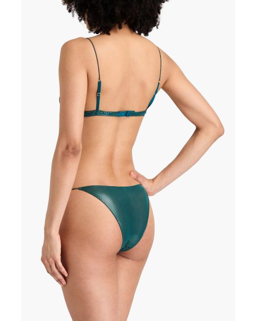 Oseree Green Disco Metallic Polka-dot Stretch-mesh Soft-cup Triangle Bra