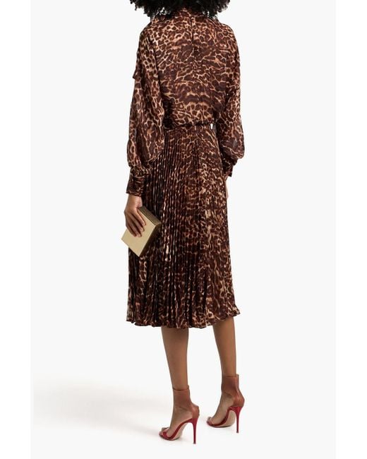 Mikael Aghal Brown Pussy-bow Leopard-print Fil Coupé Chiffon Blouse