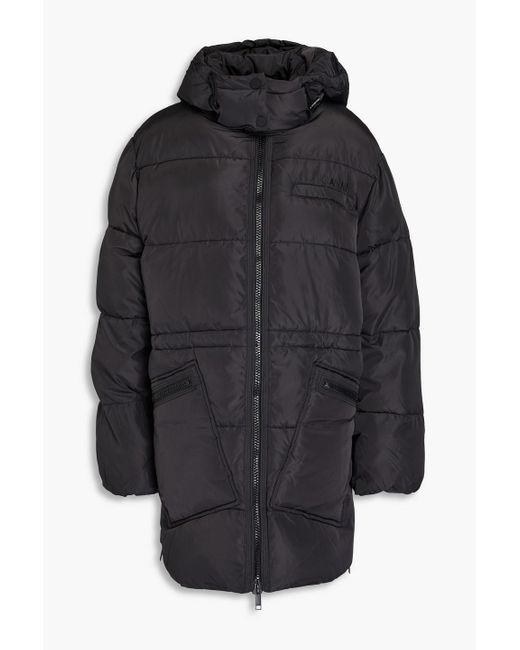 Ganni Black Appliquéd Quilted Shell Hooded Jacket