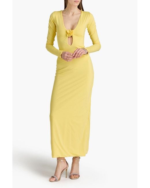 Maygel Coronel Yellow Lucir Floral-Appliquéd Stretch-Jersey Maxi Dress