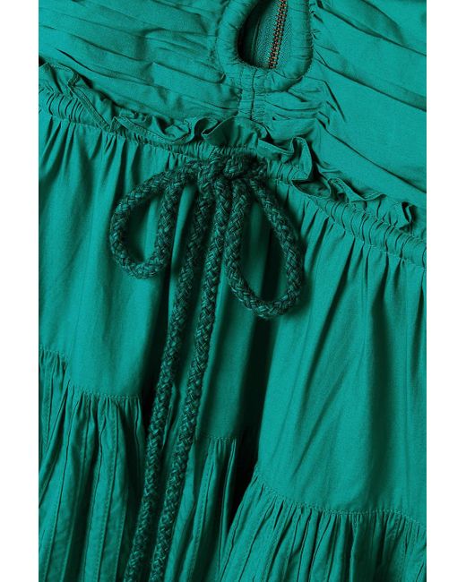 Ulla Johnson Green Emmaline neckholder-midikleid aus baumwoll-voile mit raffungen, rüschen und biesen