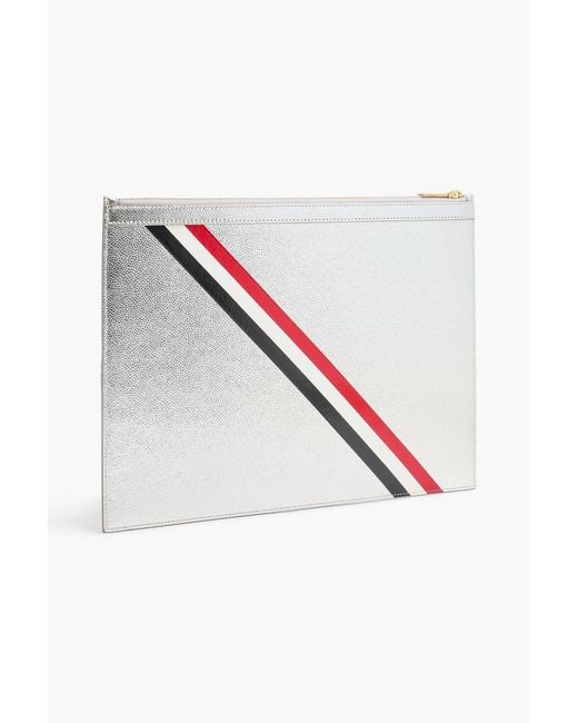 Thom Browne White Striped Textured-Leather Document Case for men