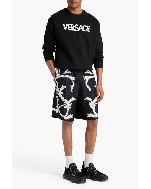 Versace Black Printed Silk-Twill Shorts for men