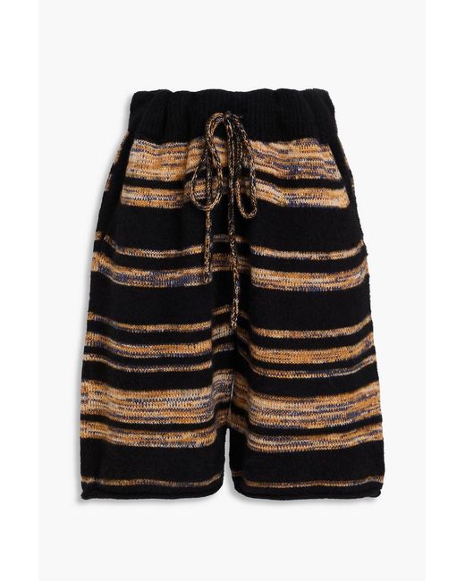 The Elder Statesman Black Striped Cashmere And Cotton-Blend Shorts