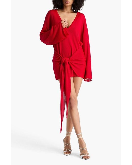 The Attico Red Pointelle-Knit Mini Dress