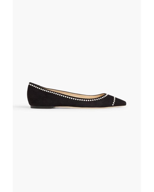 Jimmy Choo Black Romy Faux Pearl-embellished Suede Point-toe Flats