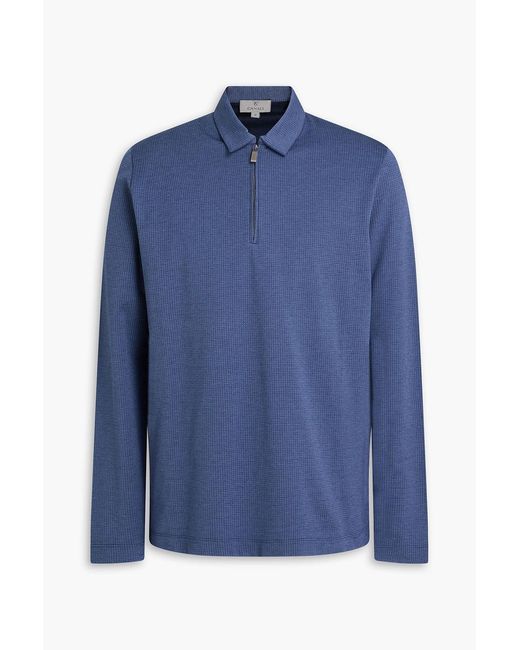 Canali Blue Silk-blend Jacquard Polo Shirt for men