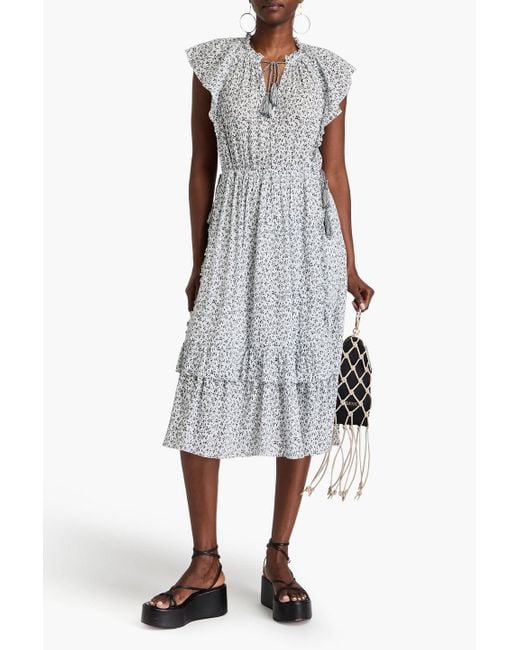 Ulla Johnson White Anja Ruffled Floral-print Cotton-crepon Midi Dress