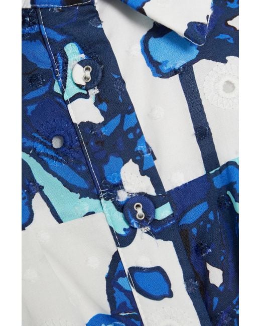 Diane von Furstenberg Blue Aveena Floral-print Broderie Anglaise Cotton Midi Shirt Dress