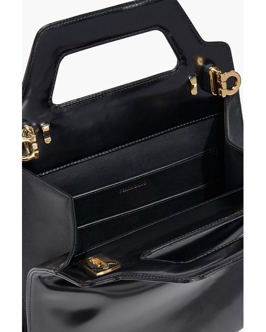 Ferragamo Black Wanda Mini Patent-Leather Tote