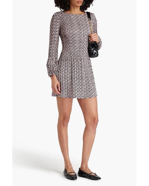 Maje Gray Pleated Printed Twill Mini Dress