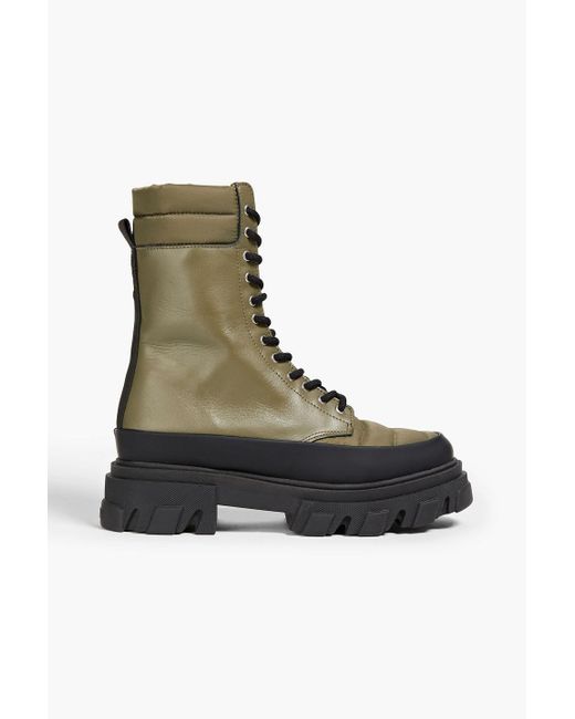 ganni quilted shell and leather platform boots