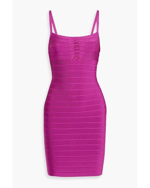 Hervé Léger Purple Emerson Bow-Detailed Bandage Mini Dress