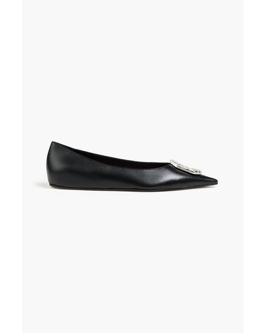 AMINA MUADDI Black Camelia Embellished Leather Point-toe Flats