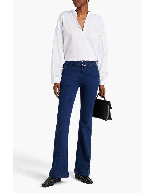 FRAME Blue Le High Flare Belted High-rise Flared Jeans