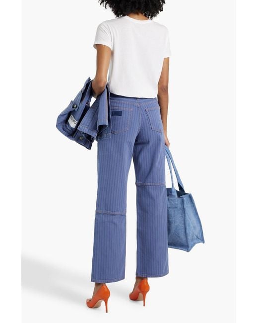 Ganni Blue Striped High-Rise Straight-Leg Jeans
