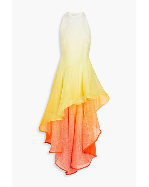 Zimmermann Yellow Asymmetric Dégradé Gauze Maxi Dress