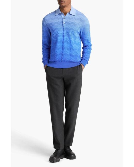 Missoni Blue Dégradé Crochet-Knit Cotton Polo Shirt for men
