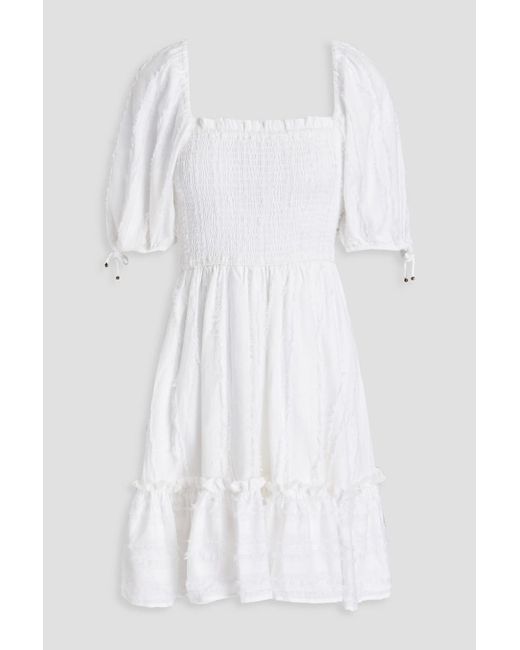 Tigerlily White Okimi Loulou Shirred Cotton And Linen-blend Mini Dress