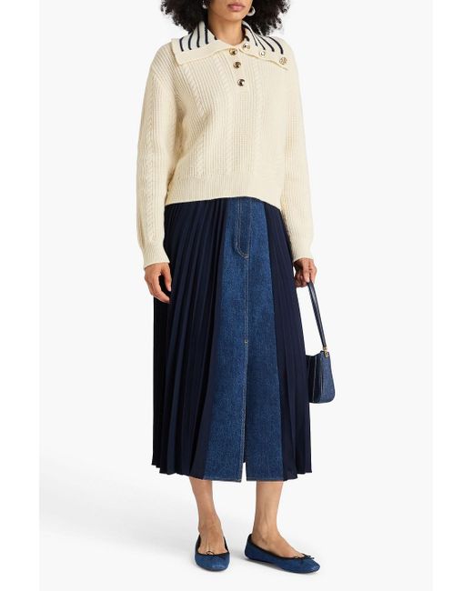 Sandro Natural Pullover aus einer wollmischung mit polokragen und zopfstrickmuster