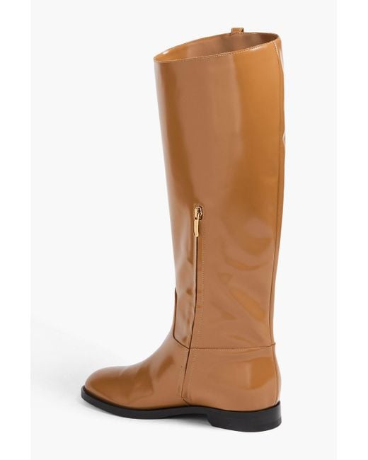 Sergio Rossi Brown Buckled Glossed-leather Knee Boots