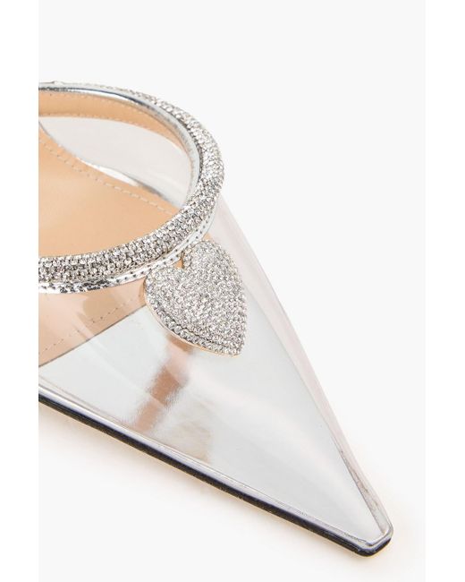 Mach & Mach White Crystal-embellished Leather And Pvc Pumps