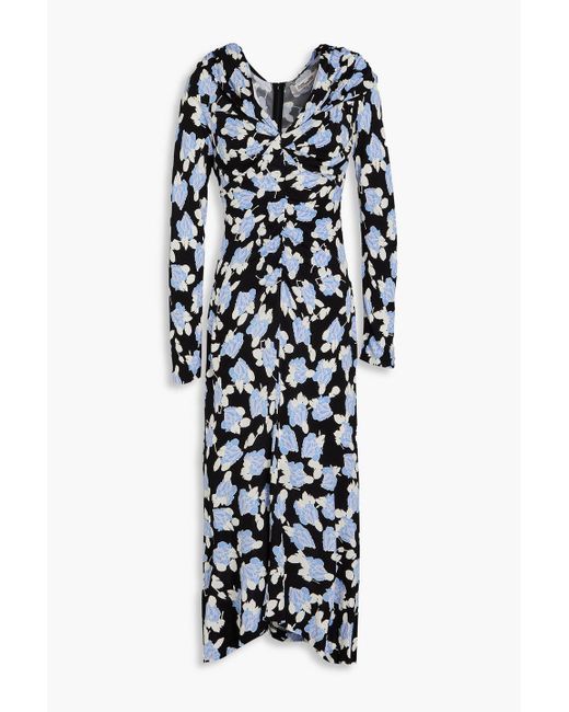 Diane von Furstenberg White Sylviana Ruched Floral-print Jersey Midi Dress