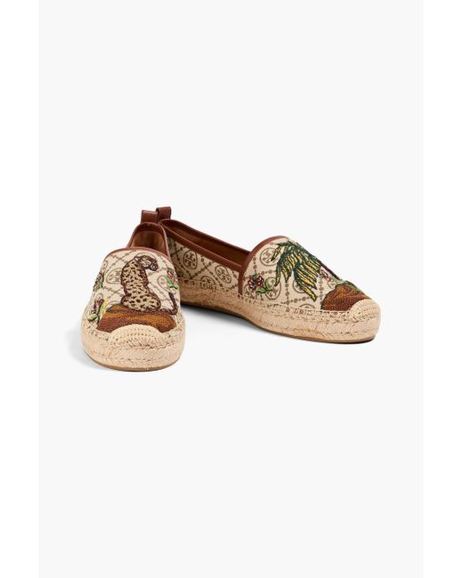 Tory Burch White Embroidered Jacquard Espadrilles