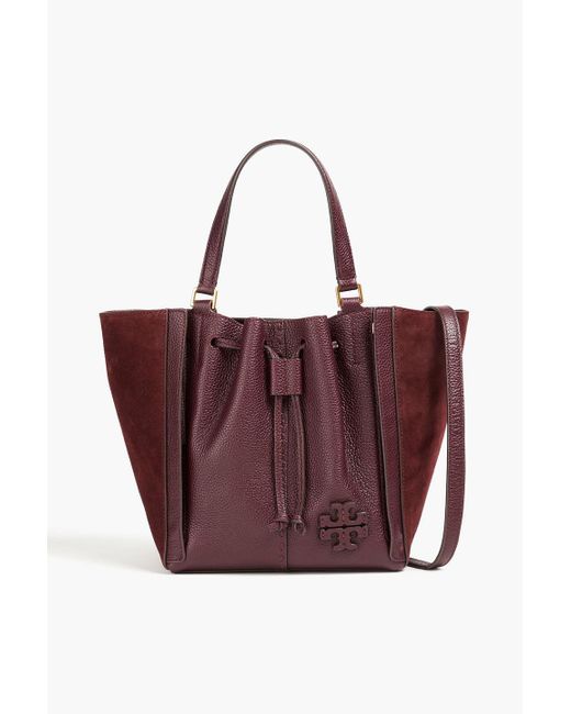 Tory Burch Red Mcgraw Dragonfly Leather And Suede Tote