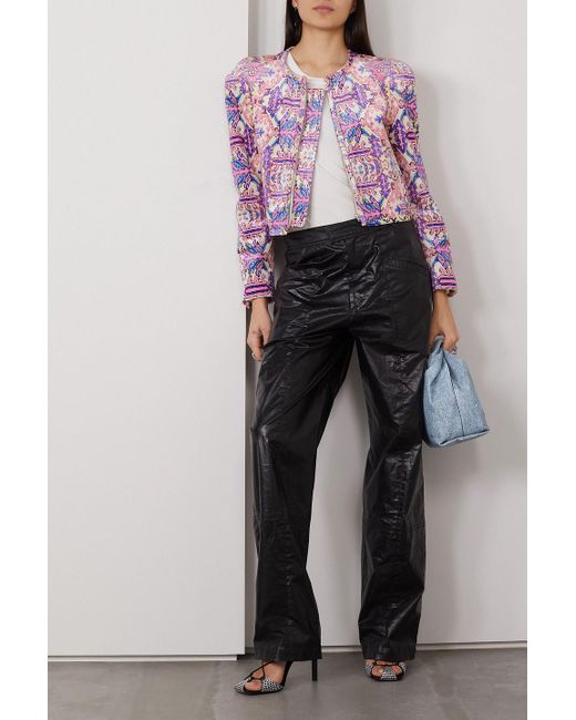 Isabel Marant White Valian Cropped Printed Velvet Jacket