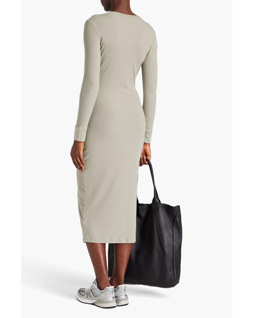 James Perse White Ribbed And Cashmere-blend Midi Dress