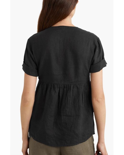 James Perse Black Gathered Linen Top