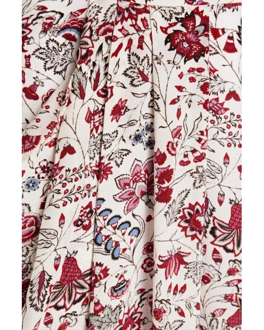 Isabel Marant White Ginkinali Pleated Floral-print Silk Crepe De Chine Midi Skirt