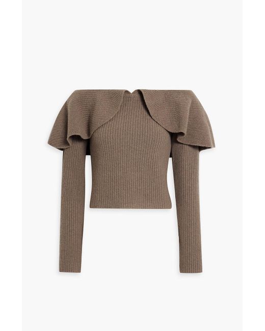 Altuzarra Natural Hasla Off-the-shoulder Ribbed Merino Wool And Cashmere-blend Sweater