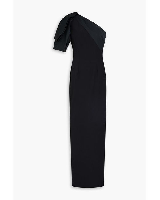 Safiyaa Black One-shoulder Bow-detailed Crepe And Faille Gown