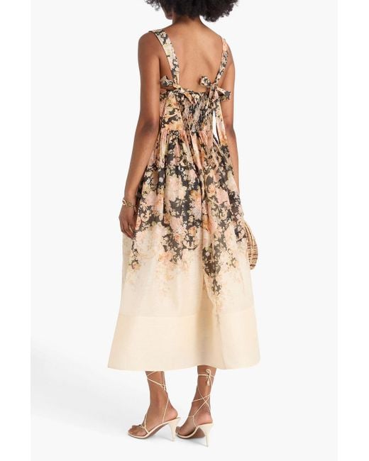 Zimmermann Natural Midikleid aus einer leinen-seidenmischung mit floralem print