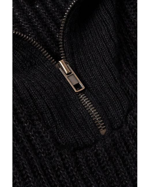 Maison Margiela Black Ribbed Linen And Wool-Blend Half-Zip Sweater for men