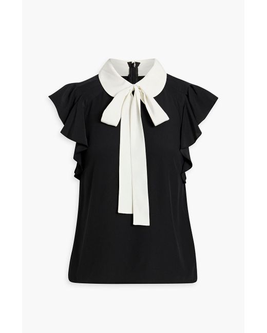 RED Valentino Black Pussy-bow Ruffled Silk Crepe De Chine Top