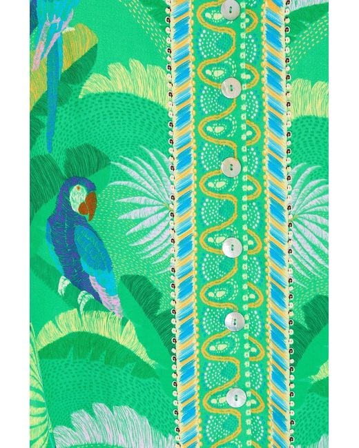 Farm Rio Green Printed Satin-Twill Shirt